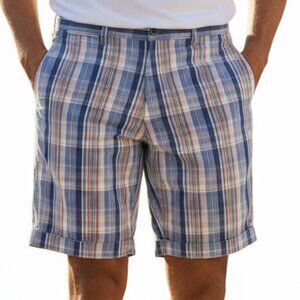 TOMMY BAHAMA Men's Blue Red Cream Plaid Cuffed Paradise Nation Shorts - Size 32